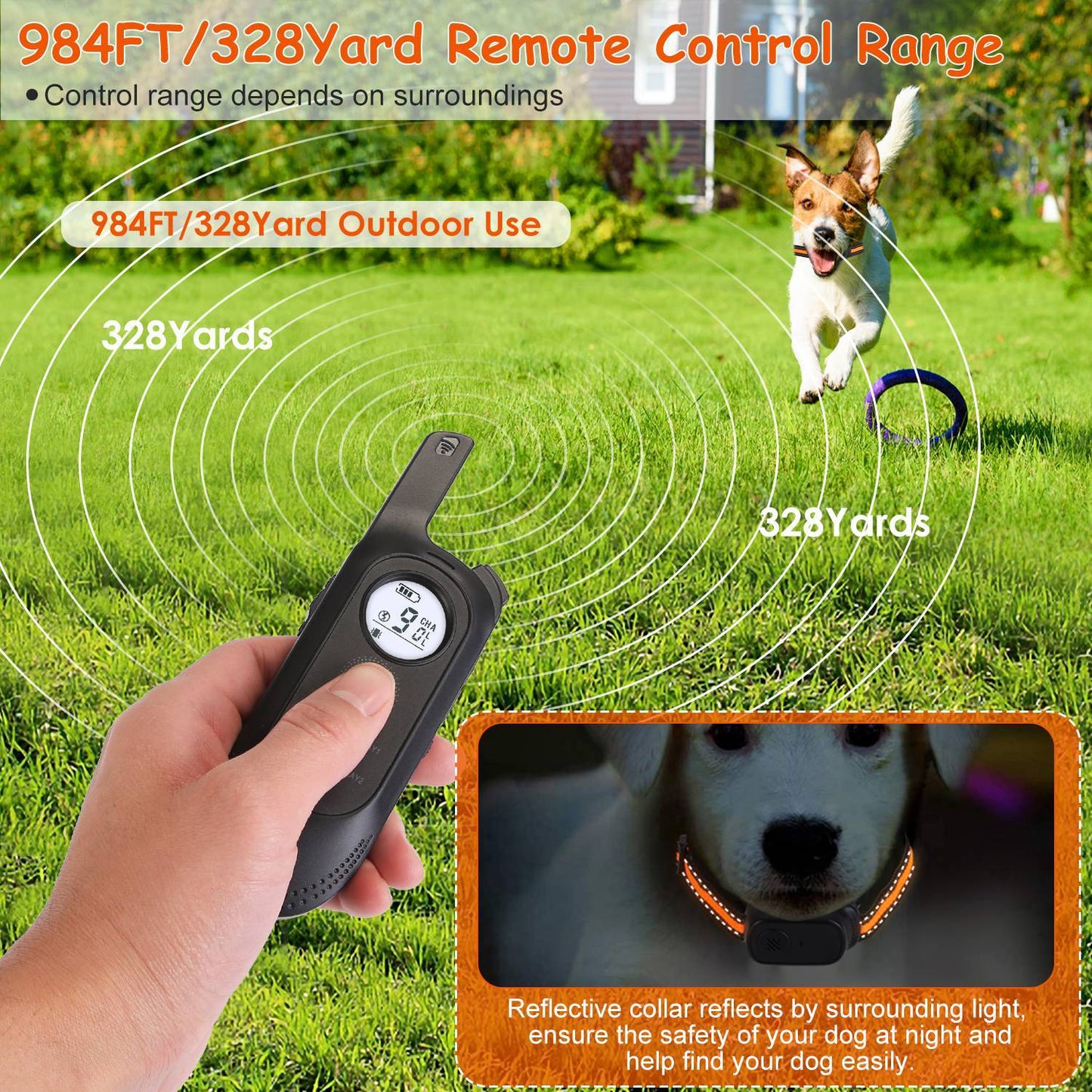 1Pc 984FT Dog Training Collar IP65 Waterproof Pet Beep Vibration Electric Shock Collar 3 Channels Rechargeable Transmitter Receiver Trainer With Recording Safety Keypad Lock