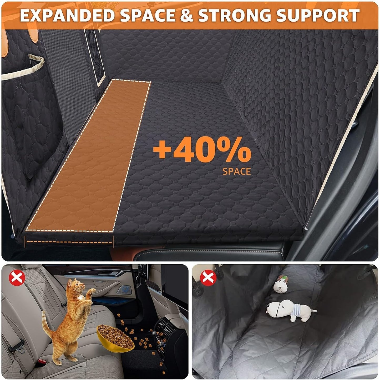 Back Seat Extender For Dogs Waterproof Dog Car Seat Cover Hard Bottom-Detachable,600D Heavy Duty Scratch Proof Nonslip Soft,Dog Hammock For Car,SUVs Take A Handbag