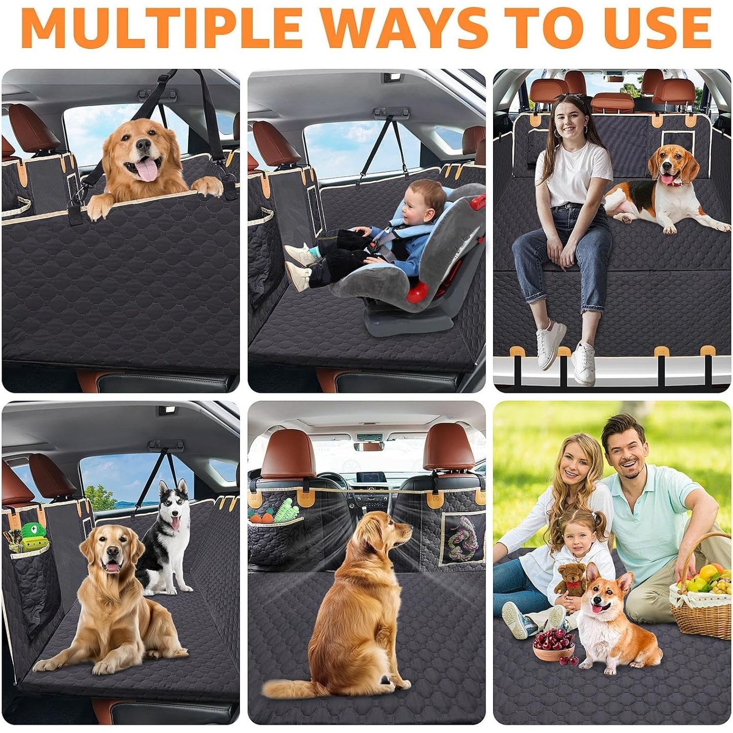 Back Seat Extender For Dogs Waterproof Dog Car Seat Cover Hard Bottom-Detachable,600D Heavy Duty Scratch Proof Nonslip Soft,Dog Hammock For Car,SUVs Take A Handbag