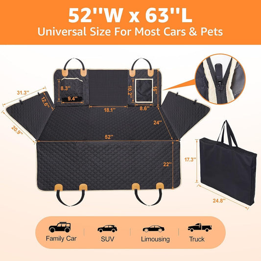 Back Seat Extender For Dogs Waterproof Dog Car Seat Cover Hard Bottom-Detachable,600D Heavy Duty Scratch Proof Nonslip Soft,Dog Hammock For Car,SUVs Take A Handbag