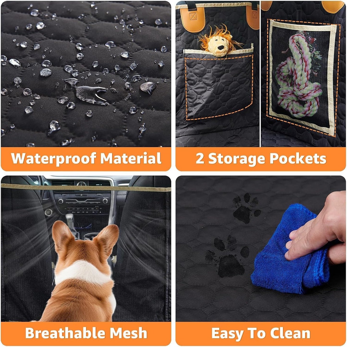 Back Seat Extender For Dogs Waterproof Dog Car Seat Cover Hard Bottom-Detachable,600D Heavy Duty Scratch Proof Nonslip Soft,Dog Hammock For Car,SUVs Take A Handbag